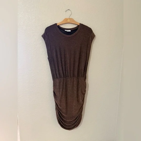 Evereve Ashlyn Metallic Sparkle Brown Mini Dress - Picture 1 of 6